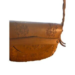 Vintage Brown Leather Handbag With Floral Embossed Design & Braided Strap - Clas